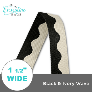 Black & Ivory Wave • 1 1/2" (38mm) Wide (Per 1 Yard) - Emmaline Bags Inc.-Straps & Handles