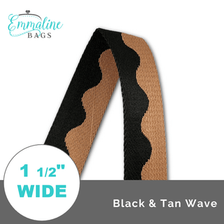 Black & Tan Wave • 1 1/2" (38mm) Wide (Per 1 Yard) - Emmaline Bags Inc.-Straps & Handles