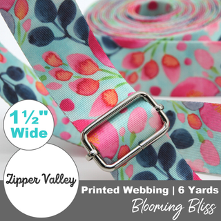 Blooming Bliss | Zipper Valley Printed Webbing (6 Yards) | 1 ½" Wide (38 mm) - Emmaline Bags Inc. - Straps & Handles