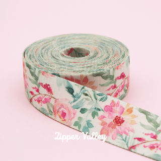 Blooming Elegance | Zipper Valley Printed Webbing (6 Yards) | 1" Wide (25 mm) - Emmaline Bags Inc. - Straps & Handles