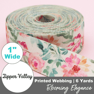 Blooming Elegance | Zipper Valley Printed Webbing (6 Yards) | 1" Wide (25 mm) - Emmaline Bags Inc. - Straps & Handles