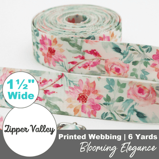 Blooming Elegance | Zipper Valley Printed Webbing (6 Yards) | 1 ½" Wide (38 mm) - Emmaline Bags Inc. - Straps & Handles