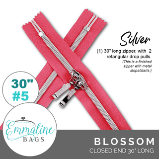 Blossom | Emmaline 30" Nylon Coil Zipper | *SIZE5* with Two Rectangle Pulls - Emmaline Bags Inc.-Emmaline Zippers