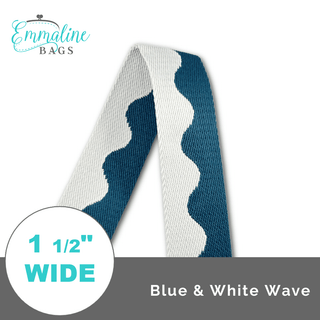 Blue & White Wave • 1 1/2" (38mm) Wide (Per 1 Yard) - Emmaline Bags Inc.-Straps & Handles