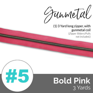 Bold Pink | Nylon Coil Zipper | SIZE5* (3 Yards) - Emmaline Bags Inc. - Bag Zippers