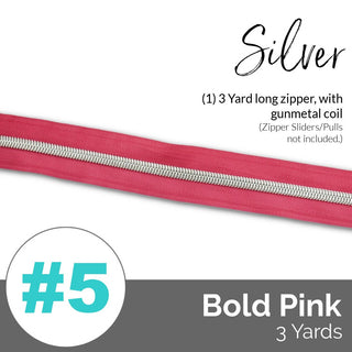 Bold Pink | Nylon Coil Zipper | SIZE5* (3 Yards) - Emmaline Bags Inc. - Bag Zippers