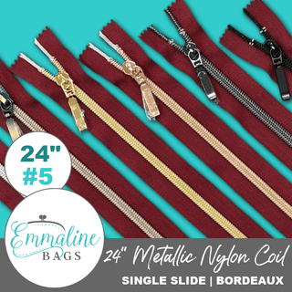 Bordeaux | Emmaline 24" Nylon Coil Zipper | *SIZE5* with Rectangle Pull - Emmaline Bags Inc. - Emmaline Zippers