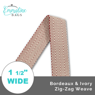 Bordeaux & Ivory Zig-Zag Weave • 1 1/2" (38mm) Wide (Per 1 Yard) - Emmaline Bags Inc.-Straps & Handles