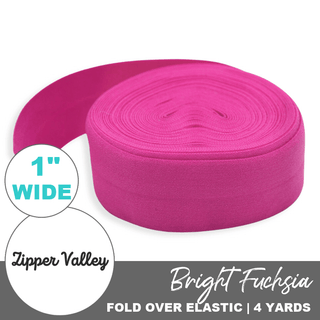 Bright Fuchsia | Zipper Valley Fold Over Elastic | 1" (25 mm) (4 Yards) - Emmaline Bags Inc.-Sewing Supplies & Notions
