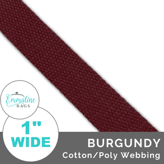 Burgundy | Cotton/Poly Webbing (Per 1 Yard) • 1 " Wide (25 mm) - Emmaline Bags Inc. - Straps & Handles