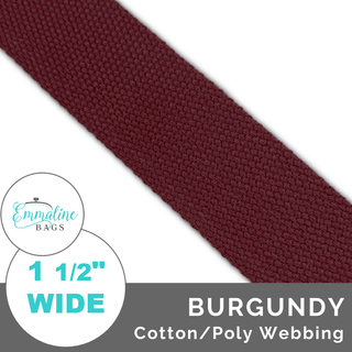 Burgundy | Cotton/Poly Webbing (Per 1 Yard) • 1 ½" Wide (38 mm) - Emmaline Bags Inc. - Straps & Handles
