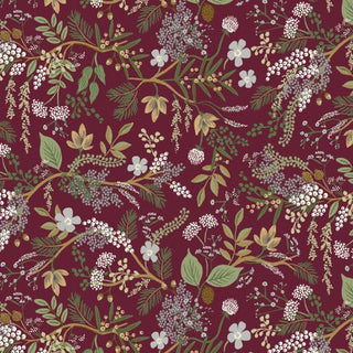 Burgundy Juniper Forest // English Rose by Rifle Paper Co. (1/4 yard) - Emmaline Bags Inc.