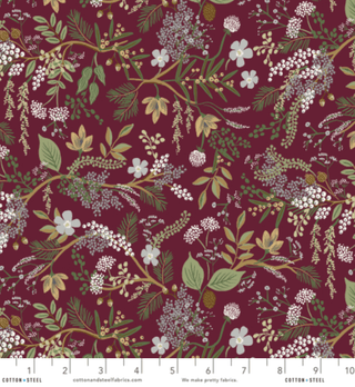 Burgundy Juniper Forest // English Rose by Rifle Paper Co. (1/4 yard) - Emmaline Bags Inc.