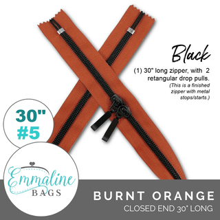 Burnt Orange | Emmaline 30" Nylon Coil Zipper | *SIZE5* with Two Rectangle Pulls - Emmaline Bags Inc.-Emmaline Zippers