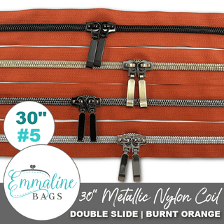 Burnt Orange | Emmaline 30" Nylon Coil Zipper | *SIZE5* with Two Rectangle Pulls - Emmaline Bags Inc.-Emmaline Zippers