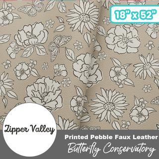 Butterfly Conservatory | Zipper Valley Printed Pebble Faux Leather | 18" x 52" Pre-Cut (Large) - Emmaline Bags Inc.-Fabric