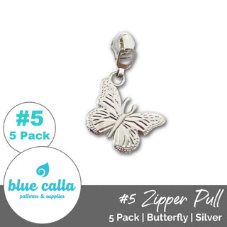 Butterfly Zipper Sliders with Pulls - SIZE5 (5 Pack) - Emmaline Bags Inc. - Emmaline Zippers