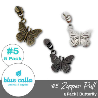 Butterfly Zipper Sliders with Pulls - SIZE5 (5 Pack) - Emmaline Bags Inc. - Emmaline Zippers
