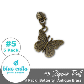 Butterfly Zipper Sliders with Pulls - SIZE5 (5 Pack) - Emmaline Bags Inc. - Emmaline Zippers