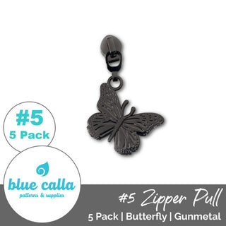 Butterfly Zipper Sliders with Pulls - SIZE5 (5 Pack) - Emmaline Bags Inc. - Emmaline Zippers