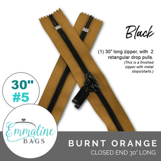 Butternut | Emmaline 30" Nylon Coil Zipper | *SIZE5* with Two Rectangle Pulls - Emmaline Bags Inc.-Emmaline Zippers