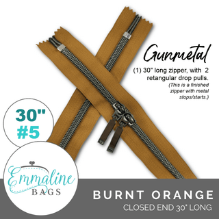 Butternut | Emmaline 30" Nylon Coil Zipper | *SIZE5* with Two Rectangle Pulls - Emmaline Bags Inc.-Emmaline Zippers