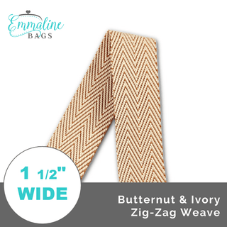 Butternut & Ivory Zig-Zag Weave • 1 1/2" (38mm) Wide (Per 1 Yard) - Emmaline Bags Inc.-Straps & Handles