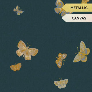 CANVAS Blue Butterfly House // METALLIC // English Rose (1/4 yard) - Emmaline Bags Inc.