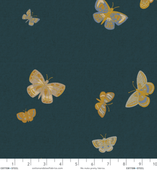 CANVAS Blue Butterfly House // METALLIC // English Rose (1/4 yard) - Emmaline Bags Inc.