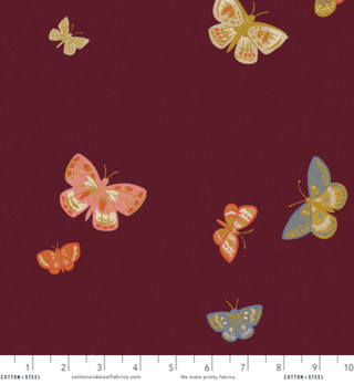 CANVAS Burgundy Butterfly House // METALLIC // English Rose (1/4 yard) - Emmaline Bags Inc.