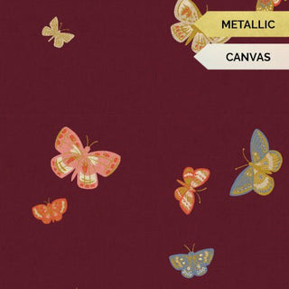 CANVAS Burgundy Butterfly House // METALLIC // English Rose (1/4 yard) - Emmaline Bags Inc.