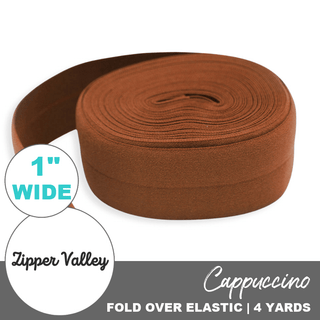 Cappuccino | Zipper Valley Fold Over Elastic | 1" (25 mm) (4 Yards) - Emmaline Bags Inc.-Sewing Supplies & Notions