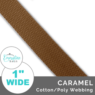 Caramel | Cotton/Poly Webbing (Per 1 Yard) • 1 " Wide (25 mm) - Emmaline Bags Inc. - Straps & Handles