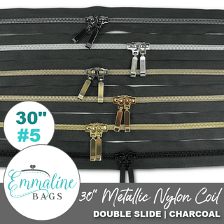 Charcoal | Emmaline 30" Nylon Coil Zipper | *SIZE5* with Two Rectangle Pulls - Emmaline Bags Inc.-Emmaline Zippers