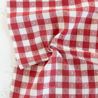 Cherry Gingham Hearts // Queen of Hearts by Fableism Wovens - (1/4 yard) - Emmaline Bags Inc.