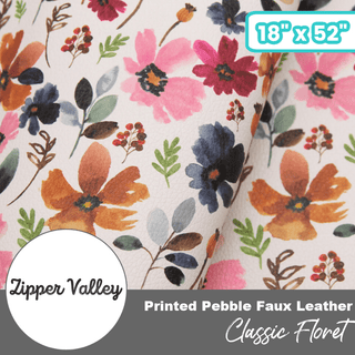 Classic Floret | Zipper Valley Printed Pebble Faux Leather | 18" x 52" Pre-Cut (Large) - Emmaline Bags Inc.-Fabric