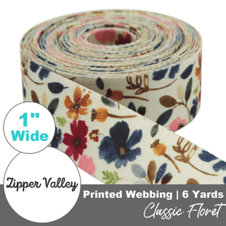 Classic Floret | Zipper Valley Printed Webbing (6 Yards) | 1" Wide (25 mm) - Emmaline Bags Inc. - Straps & Handles