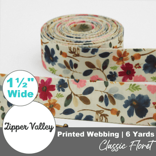 Classic Floret | Zipper Valley Printed Webbing (6 Yards) | 1 ½" Wide (38 mm) - Emmaline Bags Inc. - Straps & Handles