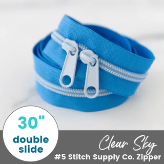 Clear Sky | 30" Nylon Coil Zipper | *Size #5* with Two Pulls - Emmaline Bags Inc.-Bag Zippers