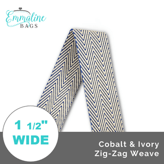 Cobalt & Ivory Zig-Zag Weave • 1 1/2" (38mm) Wide (Per 1 Yard) - Emmaline Bags Inc.-Straps & Handles