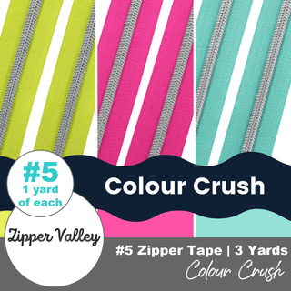 Colour Crush | Nylon Coil Zipper Bundle | Size 5 (3 Yards - 1 yd of each) - Emmaline Bags Inc.-Bag Zippers