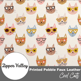 Cool Cats | Zipper Valley Printed Pebble Faux Leather | 12" x 52" Pre - Cut - Emmaline Bags Inc. - Fabric