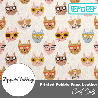 Cool Cats | Zipper Valley Printed Pebble Faux Leather | 12" x 52" Pre-Cut (Small) - Emmaline Bags Inc.-Fabric