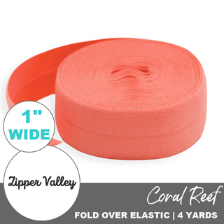 Coral Reef | Zipper Valley Fold Over Elastic | 1" (25 mm) (4 Yards) - Emmaline Bags Inc.-Sewing Supplies & Notions