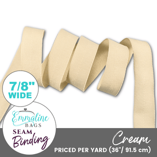 Cream | ⅞" (22mm) Binding Tape (Per 1 Yard) - Emmaline Bags Inc.-Sewing Supplies & Notions