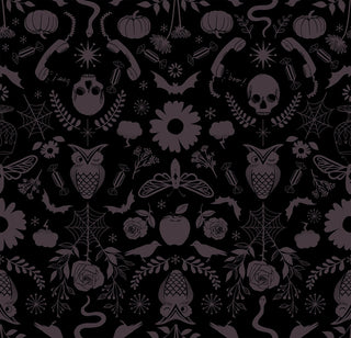 Creepy Damask in Black // Good Spirits by Ruby Star Society (1/4 yard) - Emmaline Bags Inc.