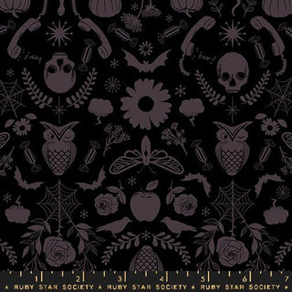 Creepy Damask in Black // Good Spirits by Ruby Star Society (1/4 yard) - Emmaline Bags Inc.