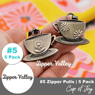 Cup of Joy | Zipper Sliders with Pulls | Size 5 (5 Pack) - Emmaline Bags Inc. - Bag Zippers