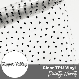Dainty Hearts | Zipper Valley Clear TPU Vinyl | 12" x 52" Pre - cut - Emmaline Bags Inc. - Fabric