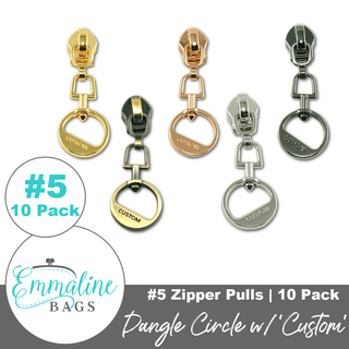 Dangle Circle 'CUSTOM' | Emmaline Zipper Sliders with Pulls | SIZE5* (10 pack) - Emmaline Bags Inc. - Emmaline Zippers